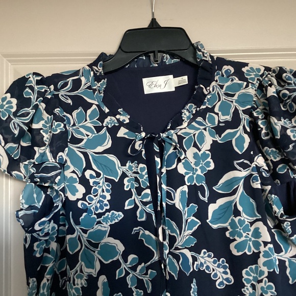 Eliza J Botanical Print Blouson Sleeve Tiered Dress, size 14 - Picture 8 of 11